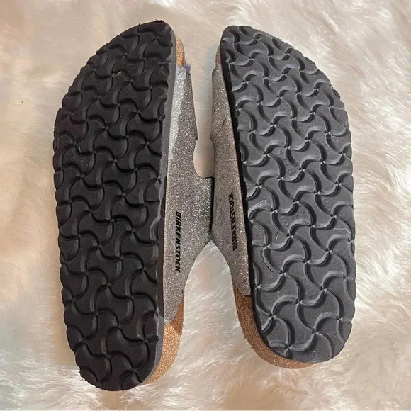 Birkenstock Silver Sandals with Purple Lining - Picture 2 of 11